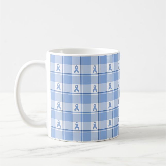Taza De Café Prostate Cancer Awareness Plaid, Light Blue Ribbon (Izquierda)