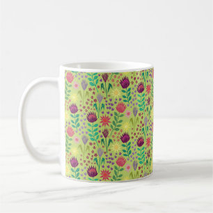 Taza De Café Protea Bloque Floral Imprimir Millefleur verde ale
