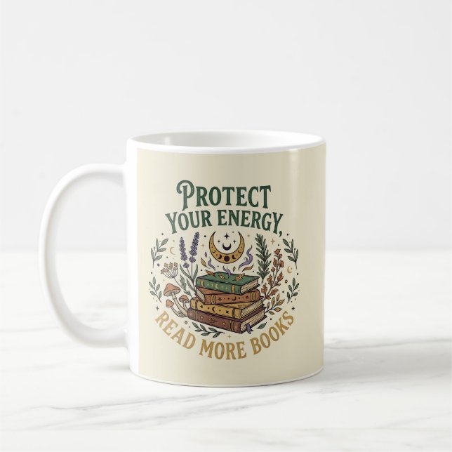 Taza De Café Protect Your Energy Read More Books Celestial (Izquierda)