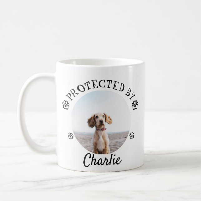 Taza De Café Protected By Dog Photo Paw Print Design (Izquierda)