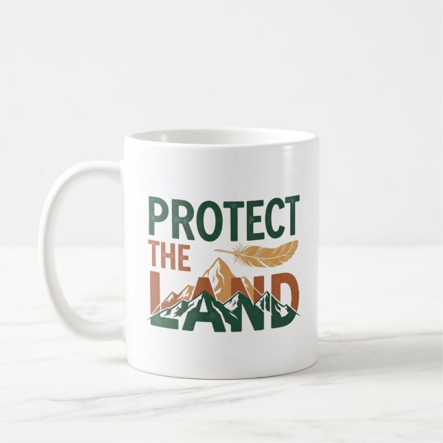 Taza De Café "Protege la Tierra" Montañas con Pluma  (Izquierda)