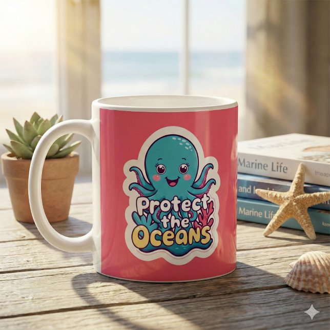 Taza De Café Proteger el pulpo de los océanos (This adorable octopus, "Protect the oceans" would make a great gift! )