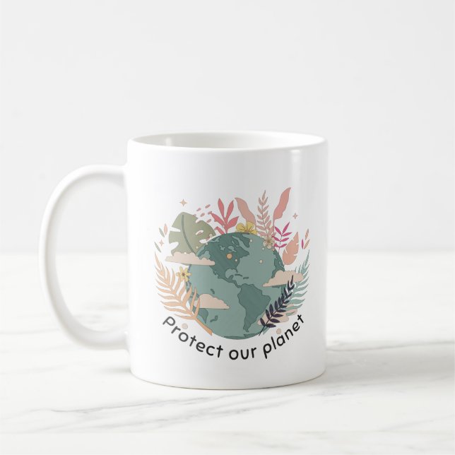 Taza De Café Proteger nuestro planeta - Día de la Tierra (textu (Izquierda)