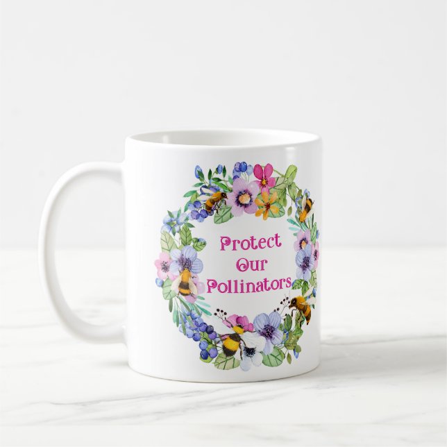 Taza De Café Proteger nuestros polinizadores Flores de abejas (Izquierda)