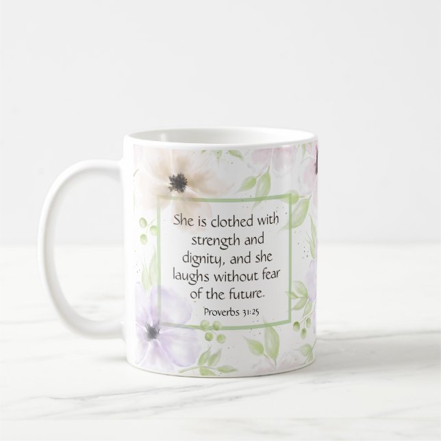 Taza De Café Proverbios 31:25 Cita Inspiradora Mujer Cristiana (Izquierda)