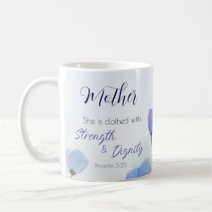 Taza De Café Proverbios 31:25 Religiosa Floral Azul Fe de la Mu