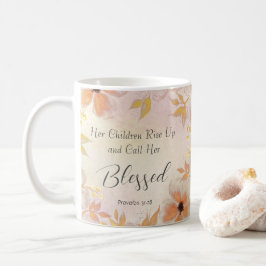 Taza De Café Proverbios 31:28 Naranja Oro Caída Floral