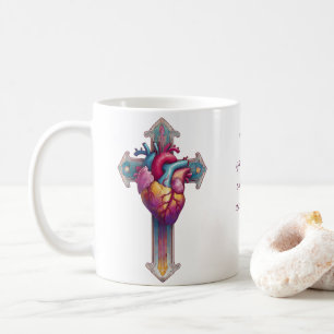 Taza De Café Proverbios 3:5-6 Corazón Anatómico y Cruz Cristian