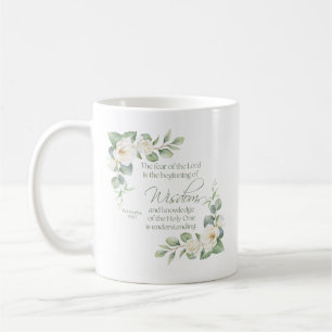 Taza De Café Proverbios 9:10 Eucalipto Rosas Blancas Salvia Ver