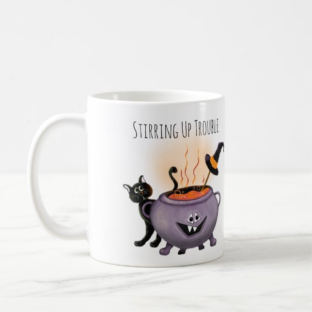 Taza De Café Provocando problemas: Halloween de gato negro y br (Izquierda)