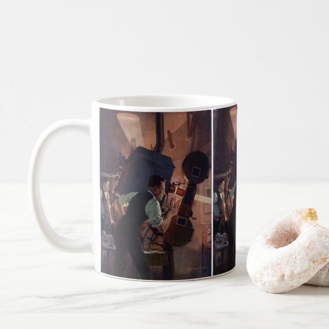 Taza De Café Proyeccionista de cine, empresa vintage (Con donut)