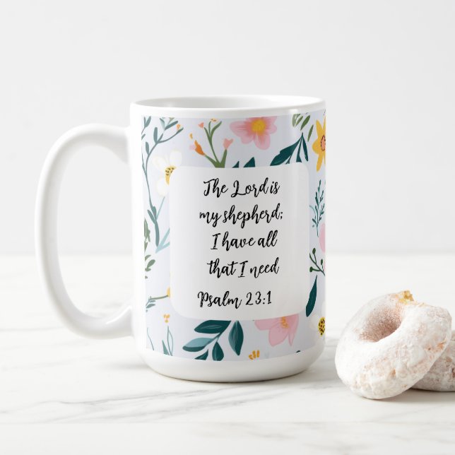 Taza De Café Psalm 23:1 Floral Coffee Mug (Con donut)