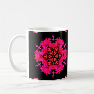 Taza De Café Psicodelia Flor Hippie rosa y negra