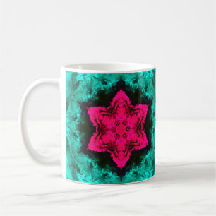 Taza De Café Psicodelia Flor Hippie rosa y Verde azulada