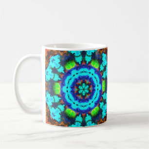 Taza De Café Psicodelia Hippie Flor Azul Naranja y Verde
