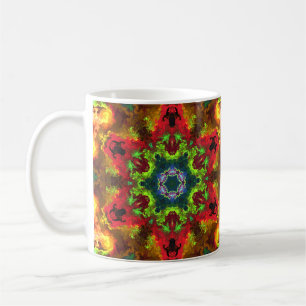 Taza De Café Psicodelia Hippie Flor Verde Rojo y Naranja