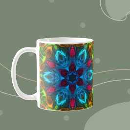 Taza De Café Psicodelia Kaleidoscope rosa azul y verde