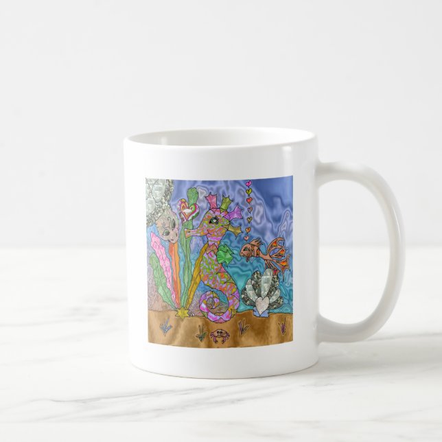 Taza De Café Psicodelia Seahorse Sea Turtle Art (Derecha)