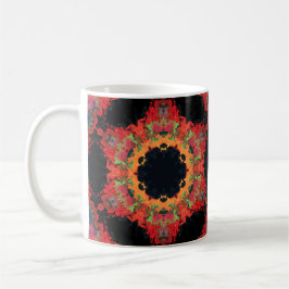 Taza De Café Psicodélico Mandala Flor Naranja Rojo y Verde