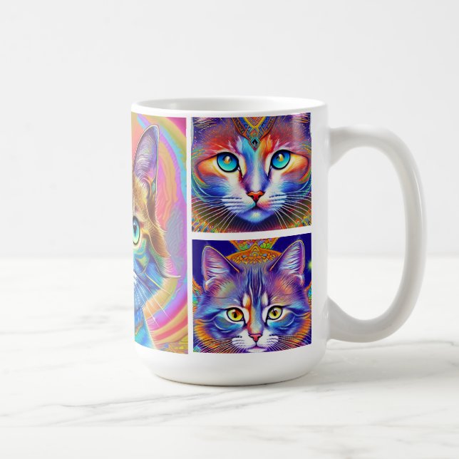 Taza De Café Psicodélicos Gatos Reales Coloridos (Derecha)