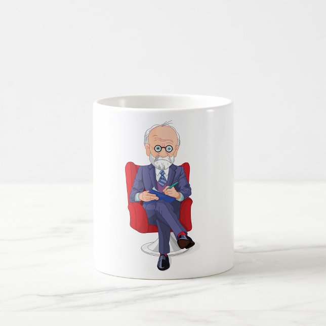 Taza De Café Psicólogo con bloc de notas sentado (Subido por el creador)