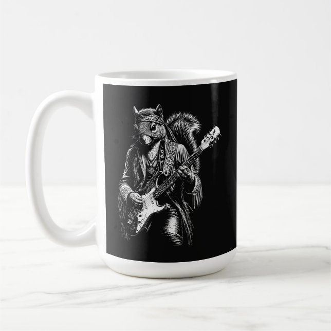 Taza De Café Psychedelic Guitar Squirrel - Divertida Roca Vinta (Izquierda)
