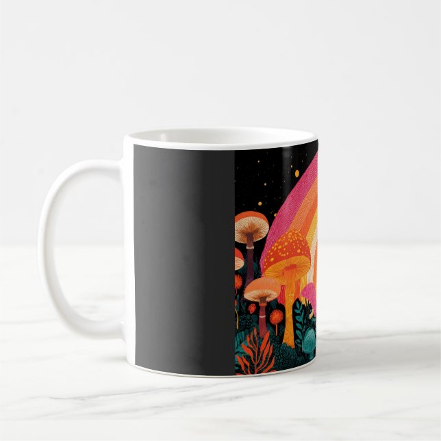 Taza De Café Psychedelic Mushroom Sunset – Retro Fantasy Nature (Izquierda)