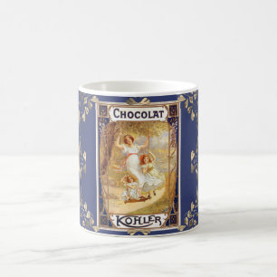 Taza De Café Publicidad elegante con etiqueta de cacao de choco