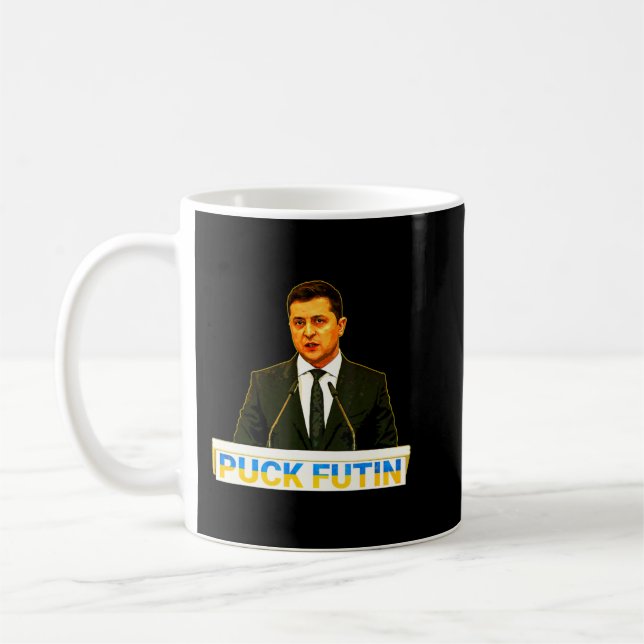Taza De Café Puck Futin I Stand con la bandera ucraniana Volody (Izquierda)