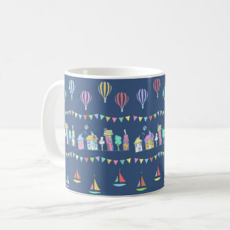 Taza De Café Pueblo costero veleros y banderines azul