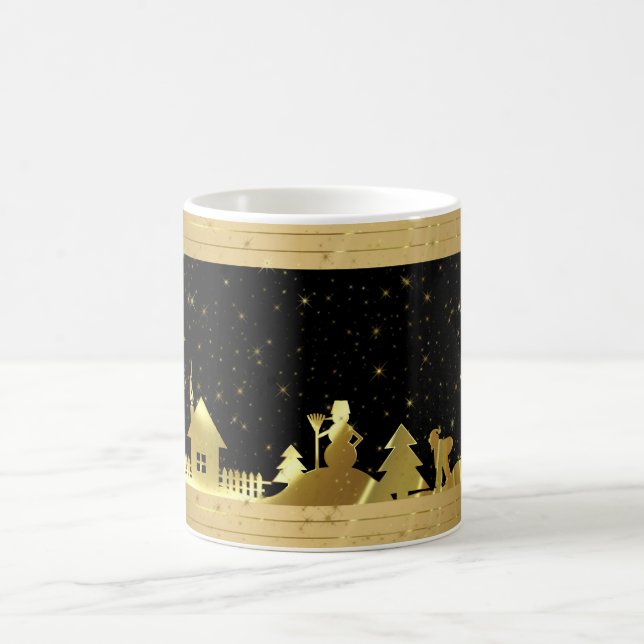 Taza De Café Pueblo de Navidades Negros Y Oro (Centro)