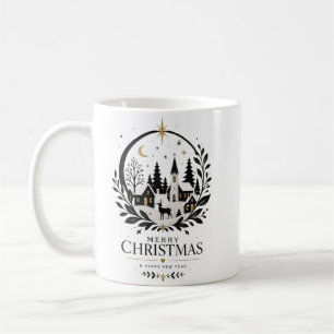 Taza De Café Pueblo de papel recortado negro y dorado