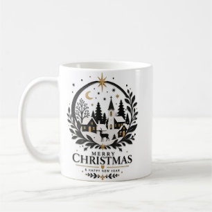 Taza De Café Pueblo de papel recortado negro y dorado