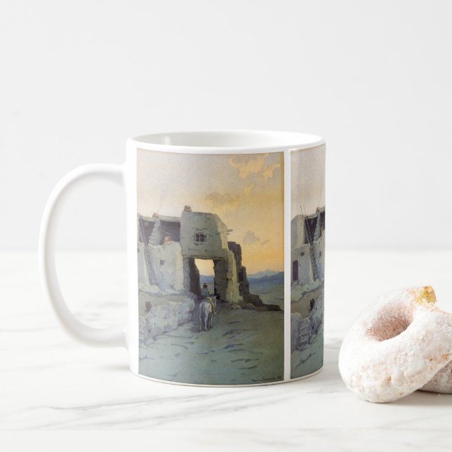 Taza De Café Pueblo de Walpi por Marion Kavagh Wachtel (Con donut)