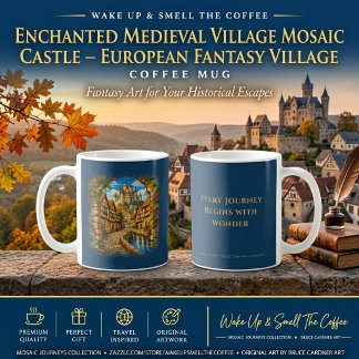 Taza De Café Pueblo Medieval Encantado Mosaico Castillo