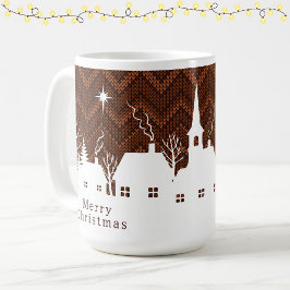 Taza De Café Pueblo Naranja Navidad Aldea Chevron Tejido
