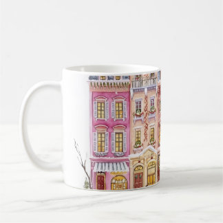Taza De Café Pueblo navideño de invierno en acuarela