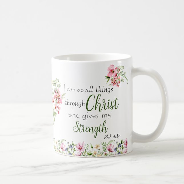 Taza De Café Puedo hacer todas las cosas Biblia Verso con Monog (Derecha)
