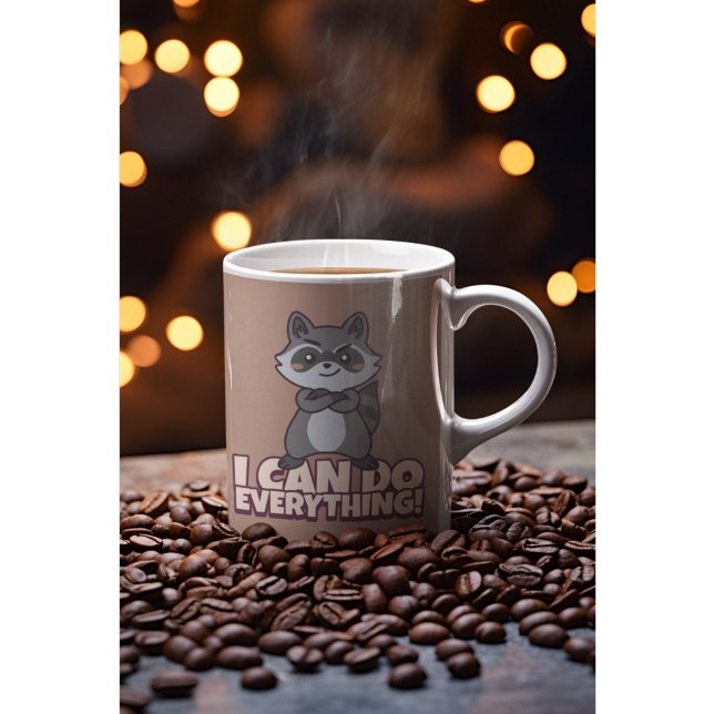 Taza De Café ¡Puedo hacer todo! Regalo de mapache confiado (Subido por el creador)