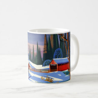 Taza De Café Puente cubierto en invierno con esquiador
