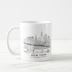 Taza De Café Puente de Brooklyn Nueva York Arte de Línea Minima
