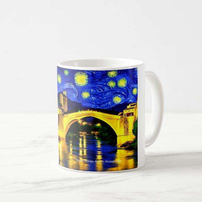 Taza De Café Puente Mostar, Bosnia-Herzegovina en un trapo (Anverso derecho)