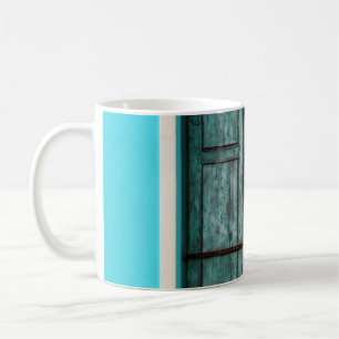 Taza De Café PUERTA verde azulada DE MADERA CERRADA