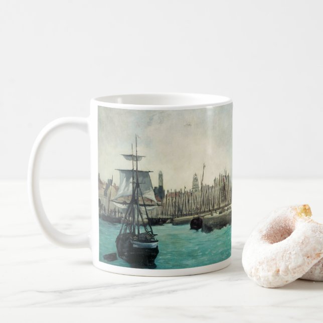 Taza De Café Puerto de Calais por Manet, arte del impresionismo (Con donut)