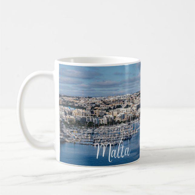 Taza De Café Puerto de Sliema con edificios modernos y barcos (Izquierda)