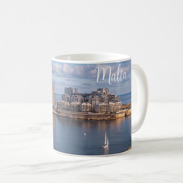 Taza De Café Puerto de Sliema y rascacielos de Malta (Anverso derecho)