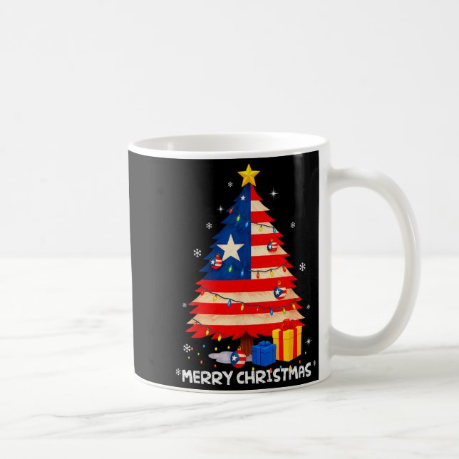 Taza De Café Puerto Rico Flag Tree Lights Christmas Pajamas -co (Derecha)