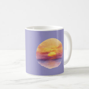 Taza De Café Puesta de sol al acuarela horizonte océano estétic