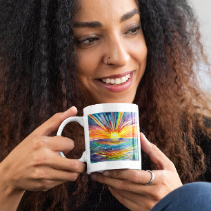 Taza De Café Puesta de sol en acuarela sobre el agua