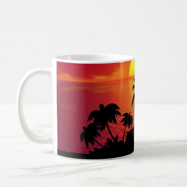 Taza De Café Puesta de sol tropical palmeras silueta playa (Izquierda)
